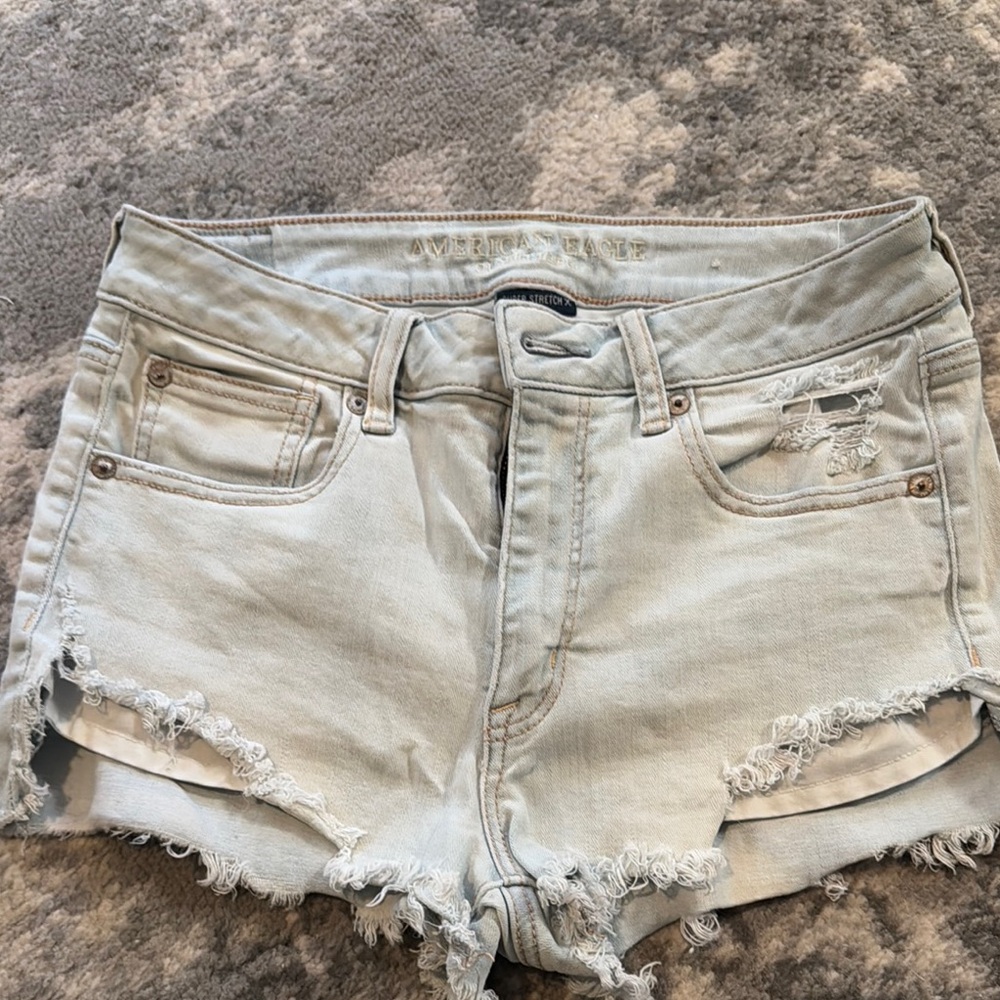 American Eagle Outfitters Blue Jean Shorts Distressed High-Waisted